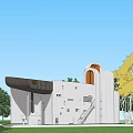 Ancient Architecture Featuring Unique Curved Roof and Cylindrical Tower with Green Lawn and Blue Sky