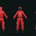 Three Red Hazmat Suit Characters Showcased In Multiple Angles Design And View 3d model