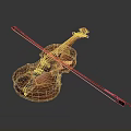 Red Violin And Bow As Daily Living Items On Gray Background