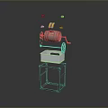 3D Model of Industrial Equipment With Red Drum White Sink Metal Stand and Small Components