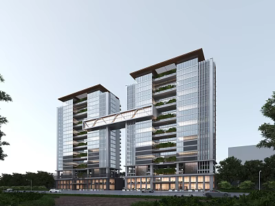 Modern High Rise Office Building With Glass Curtain Walls And Vertical Gardens 3d model