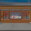 Ancient Architectural Traditional Stage with Ornate Roof and Performers at Night