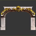 Crimson Marble Fireplace Mantel With Golden Lion Head Decoration And Ornate Classical Design