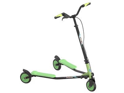 Green And Black Kids Scooter With Two Front Wheels Yellow Grips And Pedals 3d model