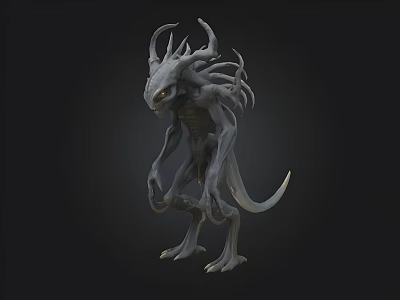 3D Rendered Fantasy Monster Character With Multiple Tentacles Slim Body And Yellow Eyes 3d model