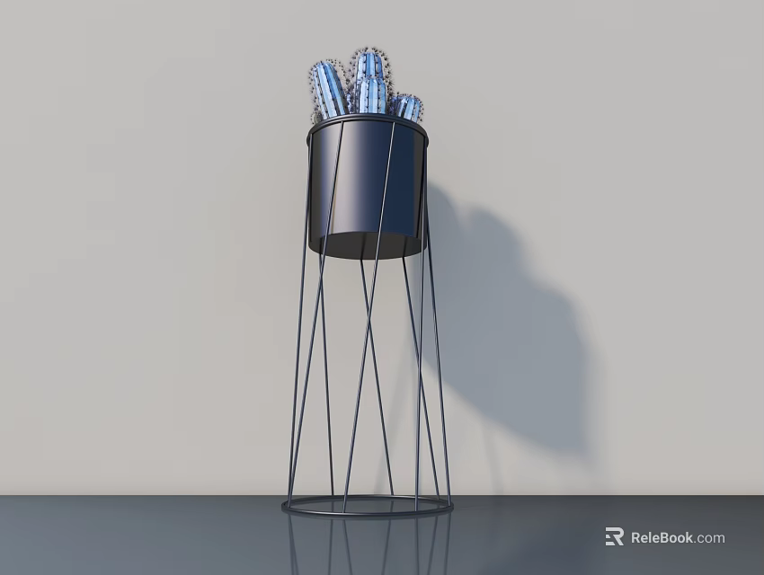 Modern Sculpture Carving With Blue Carved Pieces Black Cylindrical Container And Metal Wire Stand 3d model 