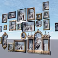 Various Ornate Picture Frames in Creative Floating Display Against Blue Sky Background