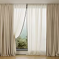 Beige Thick Curtains With Sheer Drapes In Modern Interior And Greenery View
