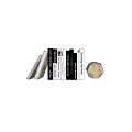 Stack of Tilted Books With Hexagonal Decoration On White Background