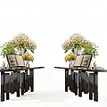 Elegant Vase With White Flowers And Green Leaves On Black Tables Home Decor