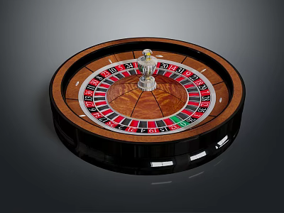 Classic Round Wooden Roulette Entertainment Table With Spinning Wheel And Ball 3d model
