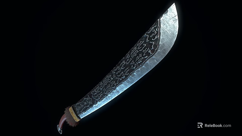 Traditional Handcrafted Weapon Knife with Intricate Carved Steel Blade and Leather Wrapped Handle 3d model 