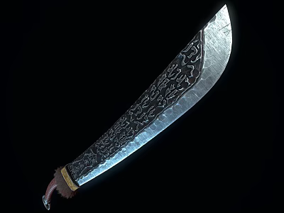 Traditional Handcrafted Weapon Knife with Intricate Carved Steel Blade and Leather Wrapped Handle 3d model