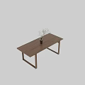 Wooden Dining Table with Black Vase and Green Branches Minimalist Design