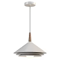 Two Modern Pendant Lights With Conical Shades And Wooden Accents