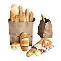 Freshly Baked Assorted Bread in Brown Paper Bags with Baguettes Bagels Apples and Berries