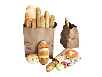 modern bread food beverage baguette kraft paper bag fruit pineapple bag 3d model