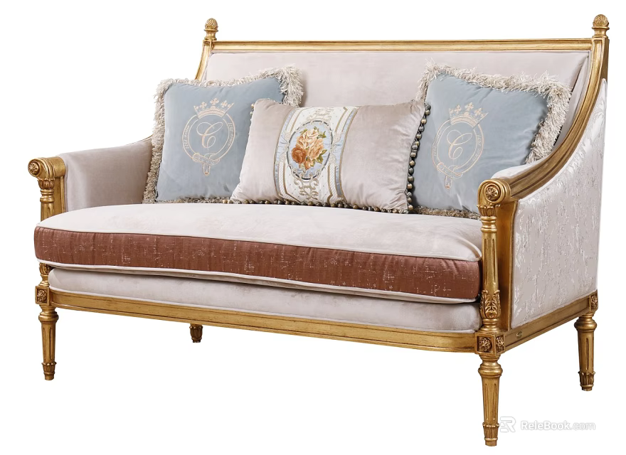 Elegant Classic Sofa with Gold Frame Decorative Cushions and Ornate Patterns 3d model 