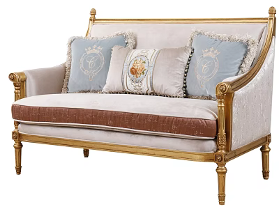Elegant Classic Sofa with Gold Frame Decorative Cushions and Ornate Patterns 3d model