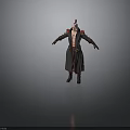 Man In Fantasy Character Design With Long Coat Red Accents And Feathered Headdress