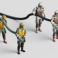 Workers in Protective Gear Handling Biological Materials With Black Green Hoses