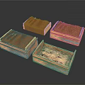 Brown Wooden Storage Boxes With Mesh Lids And Blue Edges Open And Closed