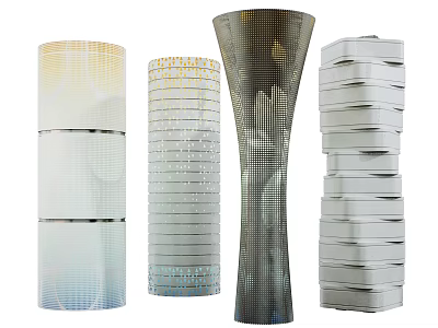 Contemporary Columns Showcasing Various Modern Designs With Geometric Shapes And Textured Layers 3d model