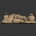 Burlap Storage Bags With Soybeans And White Powder Container For Food