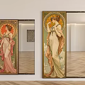 Decorative Wall Mirror Featuring Artistic Female Figure Design And Wooden Floor Reflection