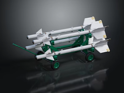 Military Vehicle With Green Frame White Missiles And Mobile Launcher System 3d model