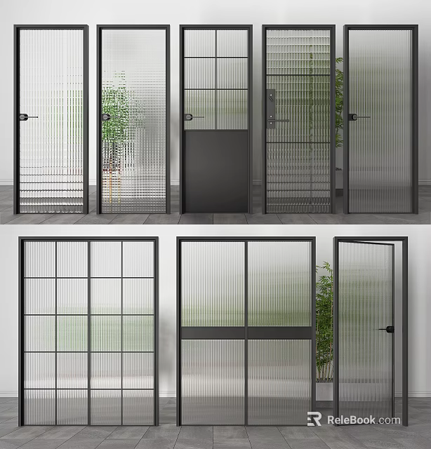 Modern Hinged Doors with Glass Panels and Grid Patterns for Interior Design 3d model