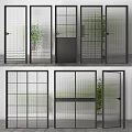 Modern Hinged Doors with Glass Panels and Grid Patterns for Interior Design 3d model