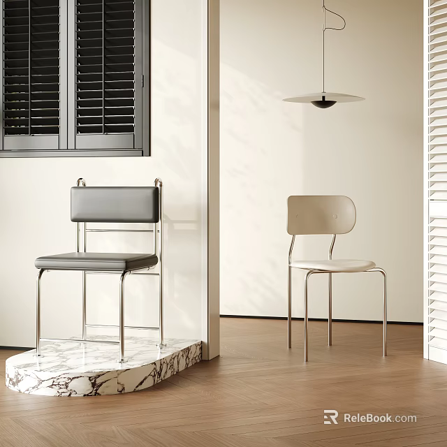 Modern Leisure Chairs Gray And Beige With Metal Legs In Contemporary Interior With Wooden Floor 3d model 