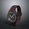Modern Black Dial Watch With Red Stitched Strap And Multiple Sub-dials Design 3d model