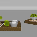 Decorative Ornament Sets With Wooden Trays Green Plants Glass Vases And Silver Containers