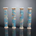 Four Blue And Gold Decorative Columns With White Base Top And Intricate Patterns Displayed Together