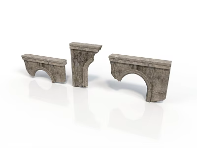 Three Textured Stone Architectural Components With Arch Design And Decorative Details 3d model