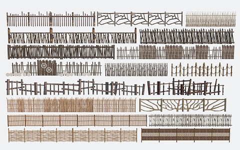 New fence guardrail village bamboo fence wall sketch 3d model