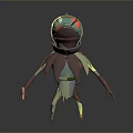 Game Movie Character With Green Head Red Eyes Pointed Horn Tribal Outfit Holding Knife
