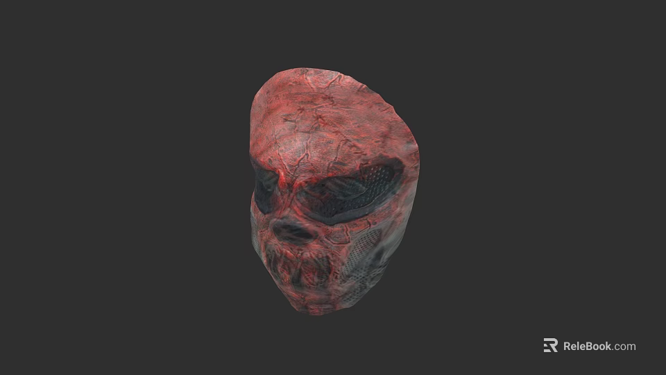 Red Cracked Game Movie Character Mask With Dark Eyes And Textured Surface 3d model 