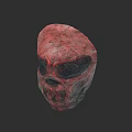 Red Cracked Game Movie Character Mask With Dark Eyes And Textured Surface