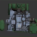 Vintage Green And Silver Engine With Mechanical Components And Metal Structure