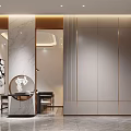 Modern Foyer Hallway Interior With Marble Wall Storage Cabinets And Staircase Bench