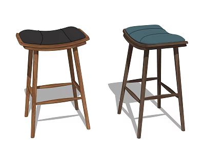 Two Modern Bar Stools With Different Colored Seats And Wooden Legs 3d model