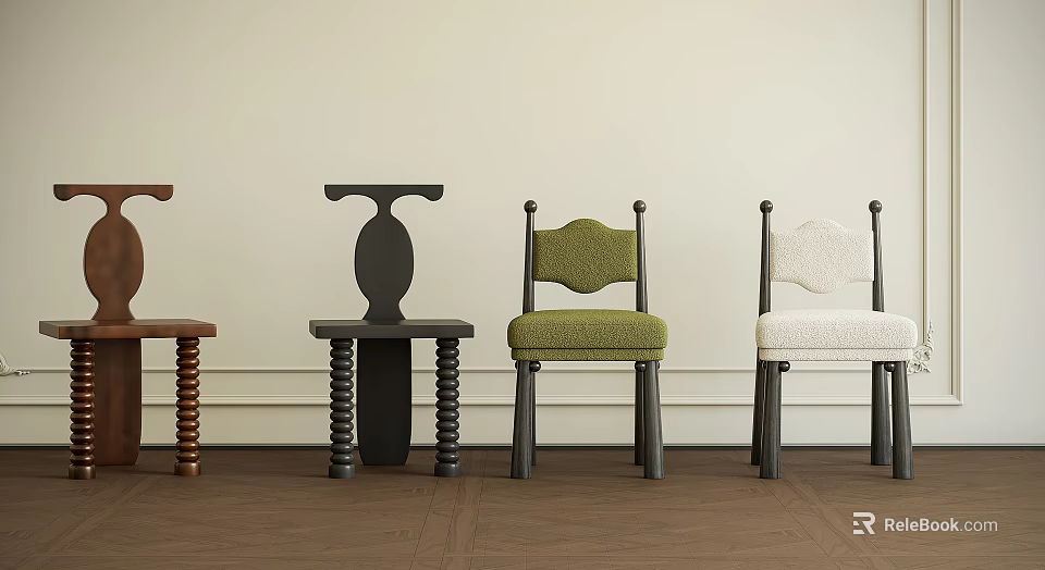 Modern Dining Chairs with Various Designs Unique Backrests and Upholstered Seats 3d model 