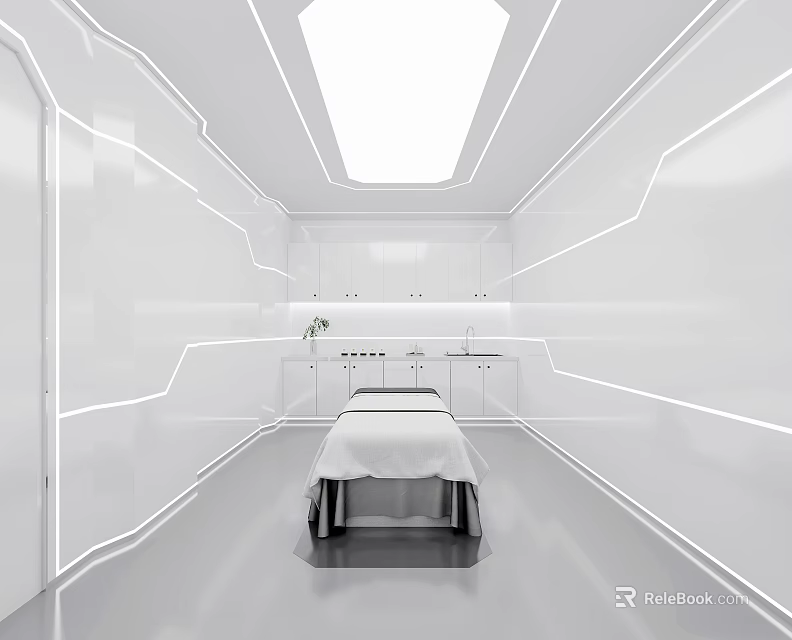 Modern SPA Sauna Interior Design With Massage Bed And White Sleek Decor 3d model