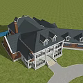 Red Brick Single Family Home With Gray Roof White Columns Porch And Paved Driveway