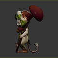 Anthropomorphic Mouse Character In Green Leaf Outfit Holding Red Mushroom Staff With Small Mushrooms