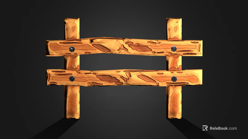 Rustic Wooden Fence With Cross Planks Metal Nails And Natural Wood Texture 3d model 