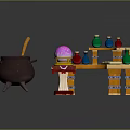 Wizard Workshop Scene With Cauldron Shelves Colorful Bottles And Magic Orb 3d model